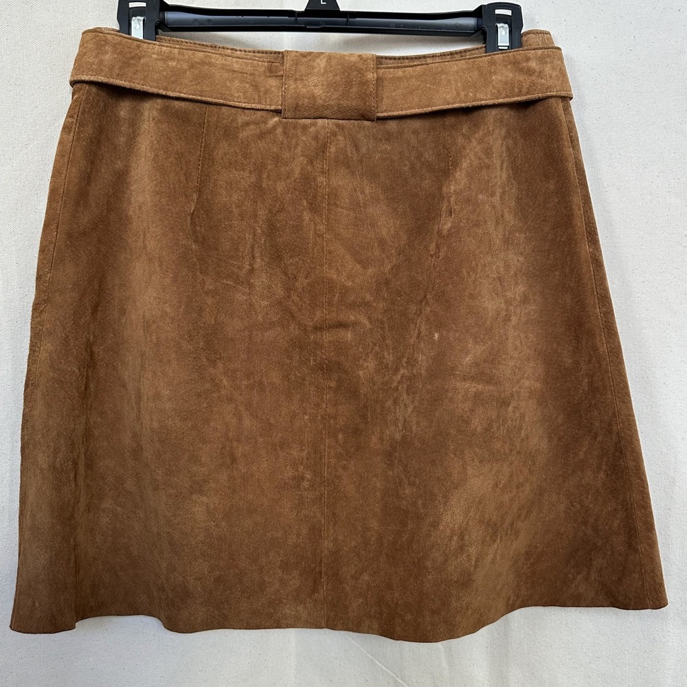ZARA WOMAN Brown Suede Leather A Line Snap Front Belted Mini Skirt S 90s Biker - Picture 4 of 10
